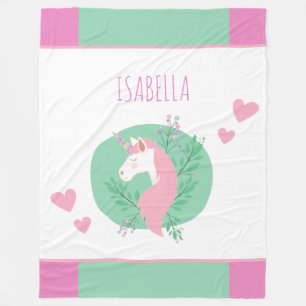 Magische Unicorn Pink en Blauwgroen Little Girl Na Fleece Deken