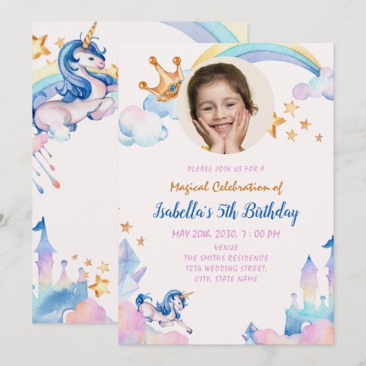 Magische Unicorn Rainbow 5th Birthday Kaart (Voorkant / Achterkant)