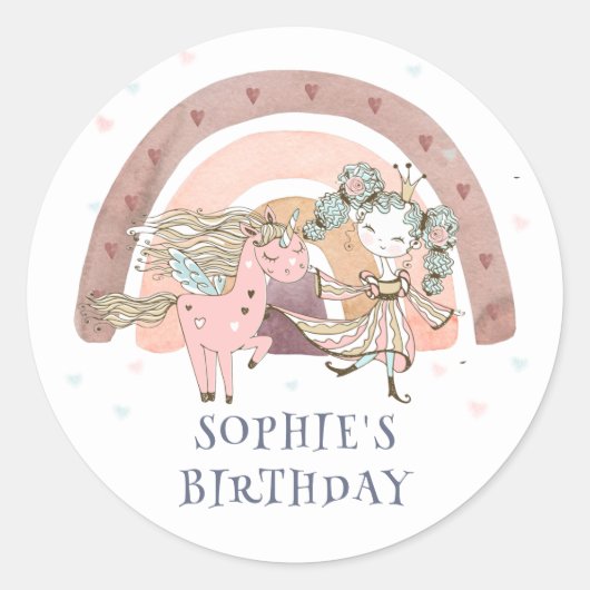 Magische Unicorn Rainbow 5th Birthday Party Ronde Sticker (Voorkant)