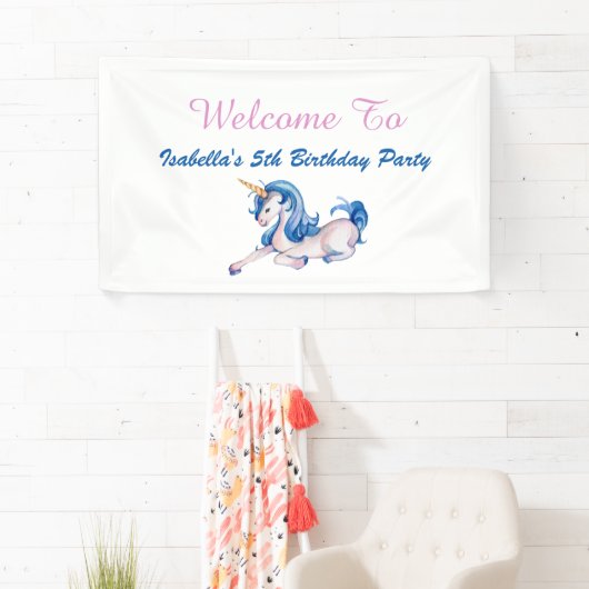 Magische Unicorn Rainbow 5th Birthday Party Spandoek (Insitu)