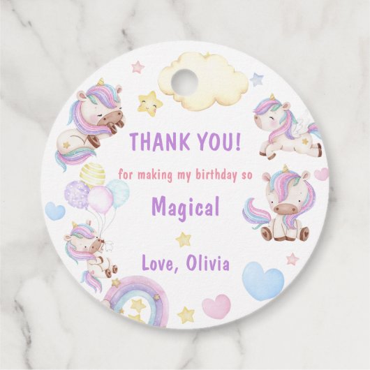 Magische Unicorn Rainbow Birthday Bedankjes Labels (Achterkant)