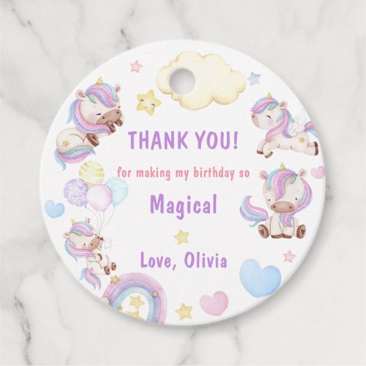 Magische Unicorn Rainbow Birthday Bedankjes Labels (Voorkant)