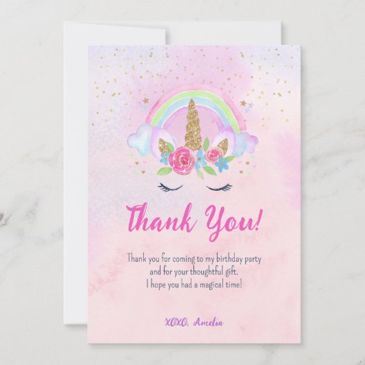 Magische Unicorn Rainbow Birthday Bedankkaart (Voorkant)
