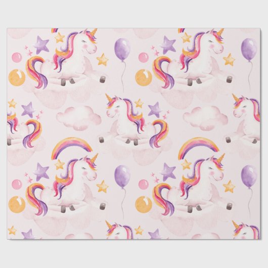 Magische Unicorn Rainbow Birthday Cadeaupapier (Vlak)