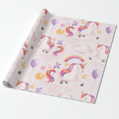 Magische Unicorn Rainbow Birthday Cadeaupapier (Uitgerold)