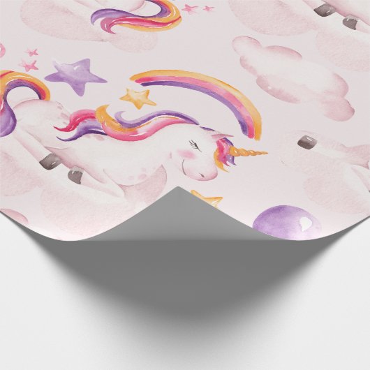 Magische Unicorn Rainbow Birthday Cadeaupapier (Hoek)