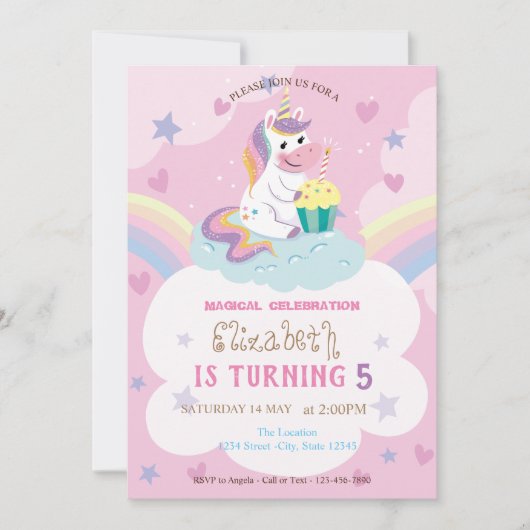 Magische Unicorn Rainbow Birthday Kaart (Voorkant)