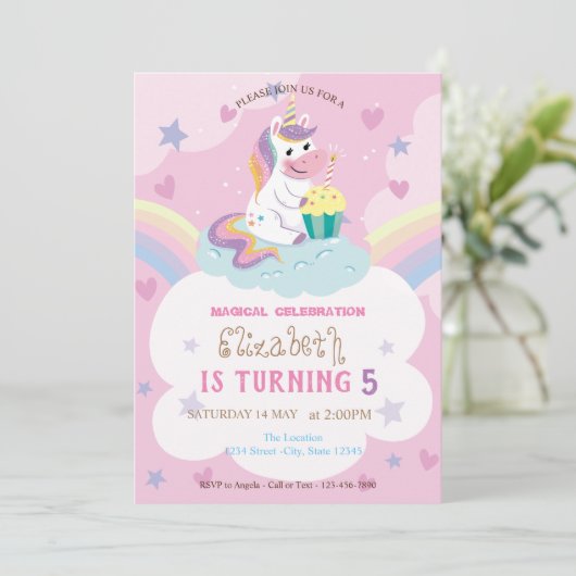 Magische Unicorn Rainbow Birthday Kaart (Staand voorkant)