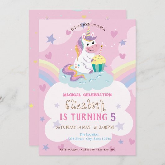 Magische Unicorn Rainbow Birthday Kaart (Voorkant / Achterkant)
