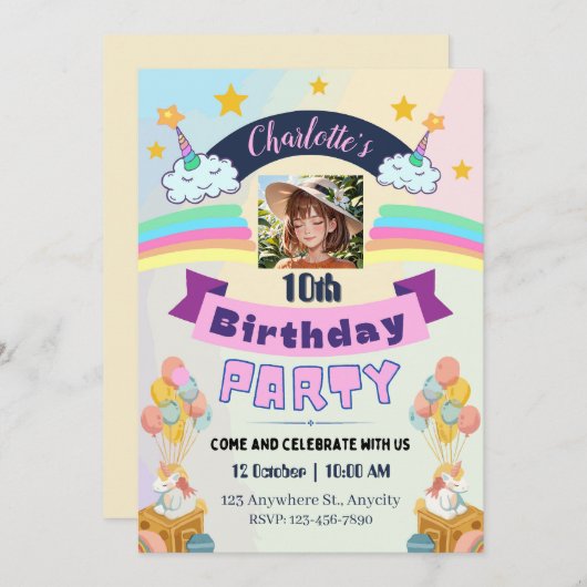 Magische Unicorn Rainbow Birthday Kaart (Voorkant / Achterkant)