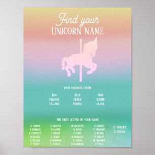 Magische Unicorn Rainbow Birthday Name Poster
