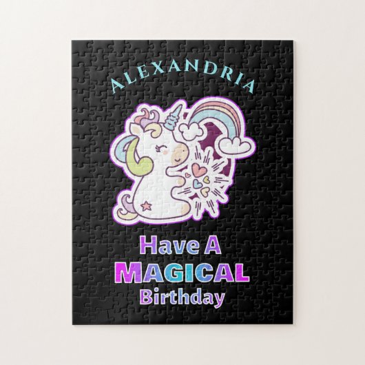 Magische Unicorn Rainbow Birthday personaliseren Legpuzzel (Verticaal)