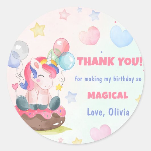 Magische Unicorn Rainbow Birthday Ronde Sticker (Voorkant)