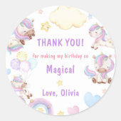 Magische Unicorn Rainbow Birthday Ronde Sticker (Voorkant)