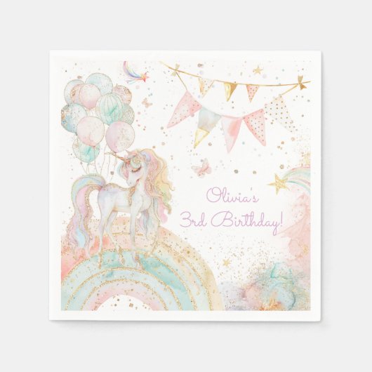 Magische Unicorn Rainbow Birthday Servet (Voorkant)