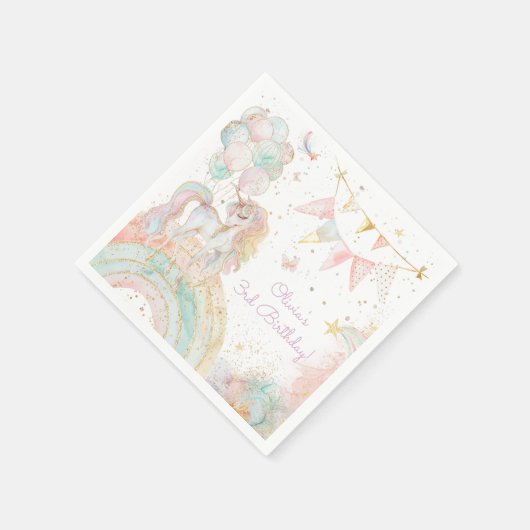 Magische Unicorn Rainbow Birthday Servet (Hoek)