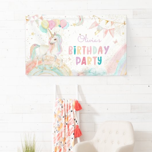 Magische Unicorn Rainbow Birthday Spandoek (Insitu)