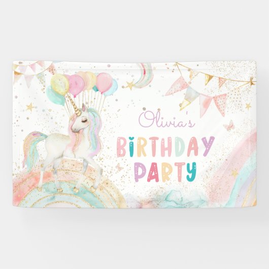 Magische Unicorn Rainbow Birthday Spandoek (Horizontaal)
