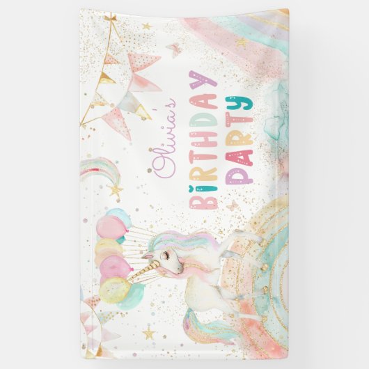 Magische Unicorn Rainbow Birthday Spandoek (Verticaal)