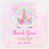 Magische Unicorn Rainbow Birthday Vierkante Sticker (Voorkant)