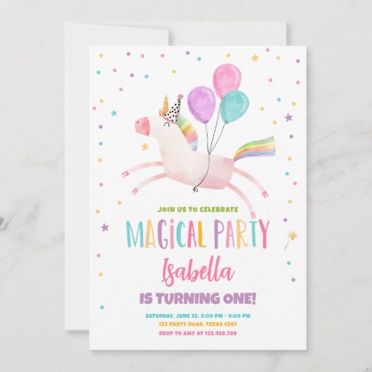 Magische Unicorn Rainbow Girl eerste verjaardag Kaart (Voorkant)