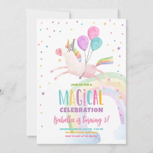 Magische Unicorn Rainbow Girl eerste verjaardag Kaart (Voorkant)