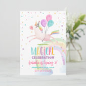 Magische Unicorn Rainbow Girl eerste verjaardag Kaart (Staand voorkant)