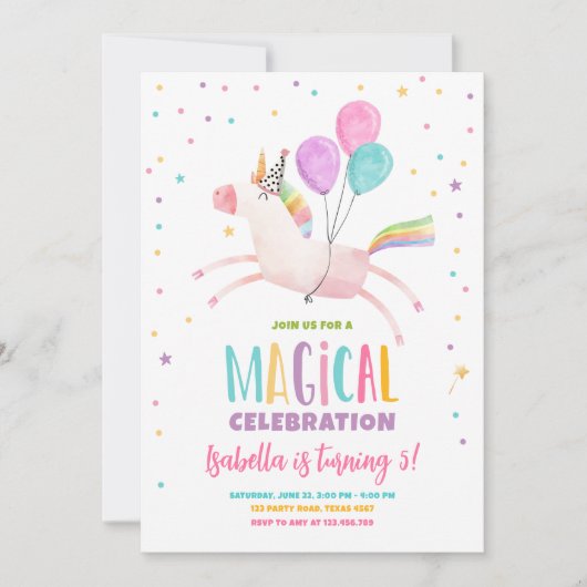 Magische Unicorn Rainbow Girl eerste verjaardag Kaart (Voorkant)