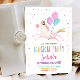 Magische Unicorn Rainbow Girl eerste verjaardag Kaart