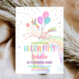 Magische Unicorn Rainbow Girl eerste verjaardag Kaart