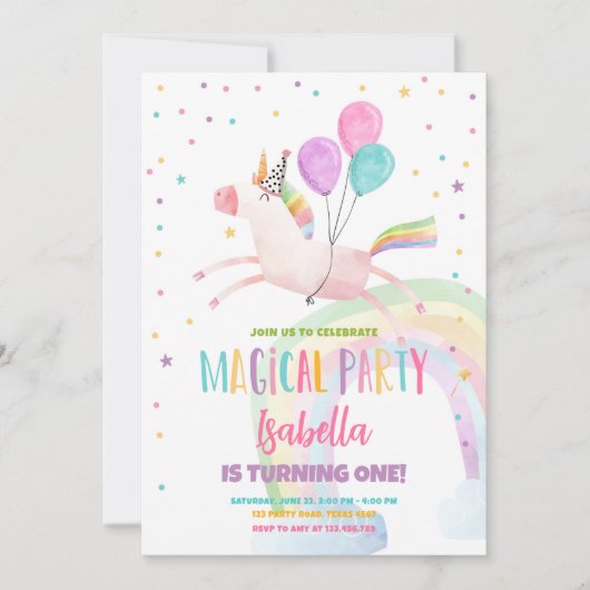 Magische Unicorn Rainbow Girl eerste verjaardag Kaart (Voorkant)