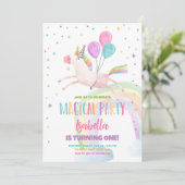 Magische Unicorn Rainbow Girl eerste verjaardag Kaart (Staand voorkant)