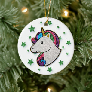 Magische Unicorn Rainbow Glitter Keramisch Ornament