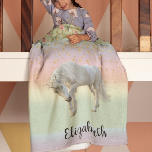 Magische Unicorn Rainbow Gold Floral Fleece Deken