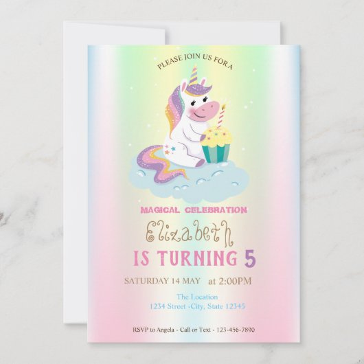 Magische Unicorn Rainbow Iridescent Birthday Kaart (Voorkant)
