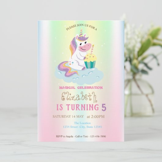 Magische Unicorn Rainbow Iridescent Birthday Kaart (Staand voorkant)
