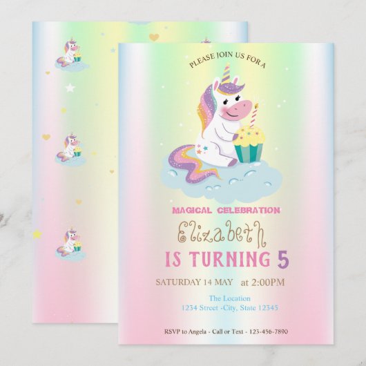 Magische Unicorn Rainbow Iridescent Birthday Kaart (Voorkant / Achterkant)