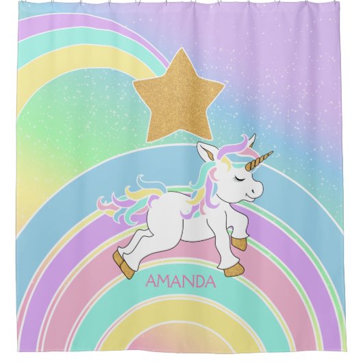 Magische Unicorn-regenboog Douchegordijn (Voorkant)