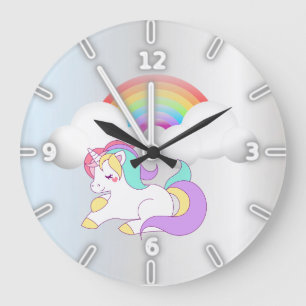 Magische unicorn, regenboog, zilver grote klok