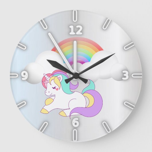 Magische unicorn, regenboog, zilver grote klok (Voorkant)