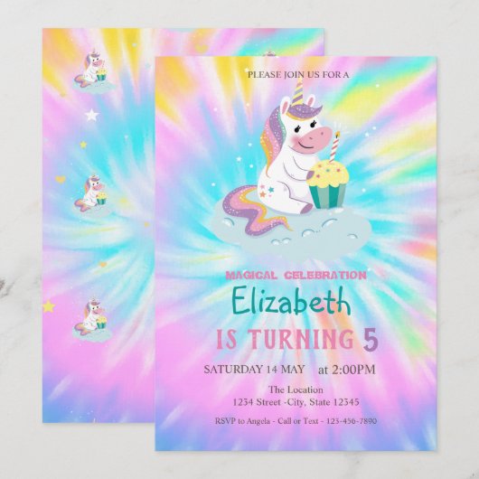 Magische Unicorn regenboogkleurige Dye Birthday Kaart (Voorkant / Achterkant)