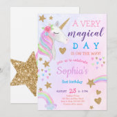 Magische Unicorn regenboogpasta, eerste verjaardag Kaart (Voorkant / Achterkant)