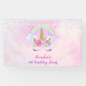 Magische Unicorn regenboogroze verjaardag Spandoek (Horizontaal)