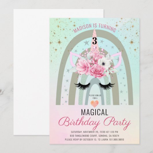Magische Unicorn regenboogstraal 3de verjaardag Ro Kaart (Voorkant / Achterkant)