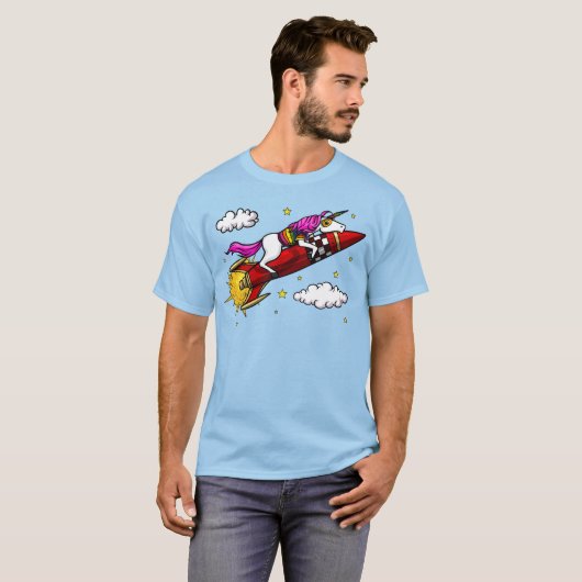 Magische Unicorn Riding Space Rocket Funny T-shirt (Voorkant volledig)