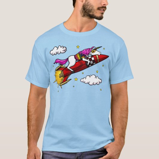 Magische Unicorn Riding Space Rocket Funny T-shirt (Voorkant)