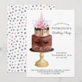 Magische Unicorn Roos Gold Chocolade Birthday Cake Kaart (Voorkant / Achterkant)