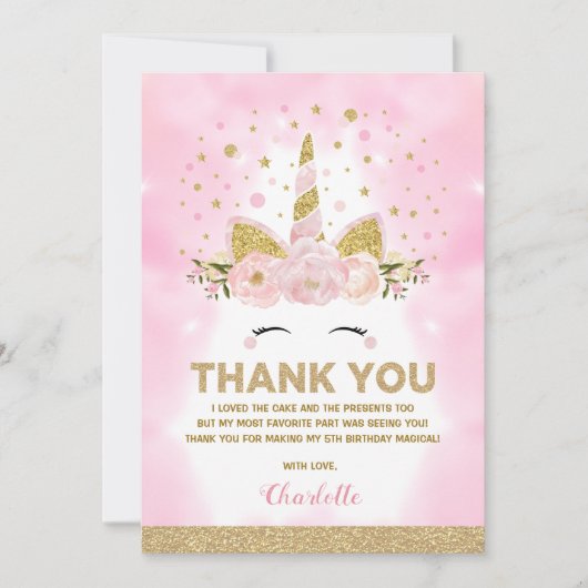 Magische Unicorn roze Galaxy Clouds Birthday Bedankkaart (Voorkant)