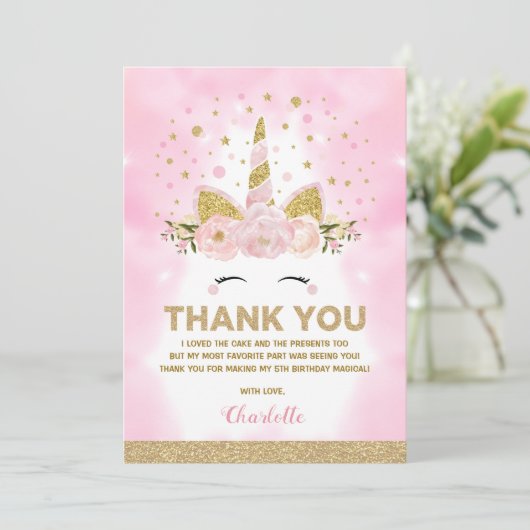 Magische Unicorn roze Galaxy Clouds Birthday Bedankkaart (Staand voorkant)