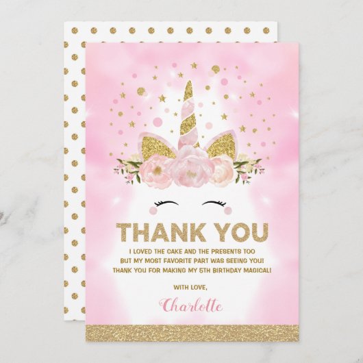 Magische Unicorn roze Galaxy Clouds Birthday Bedankkaart (Voorkant / Achterkant)